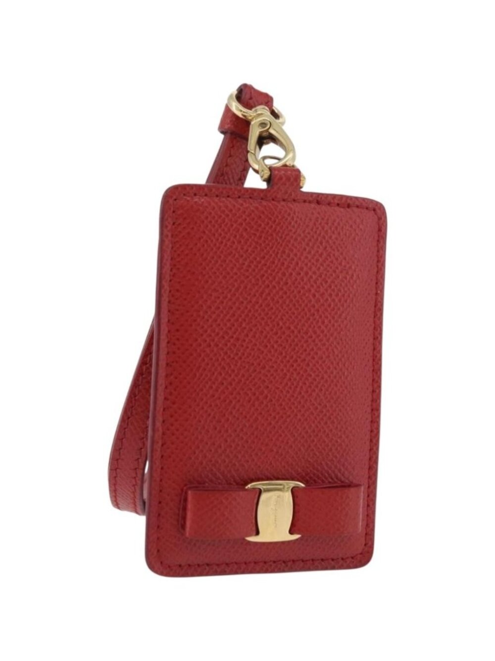 Salvatore Ferragamo Vala Neck Card Case Leather Red Gold